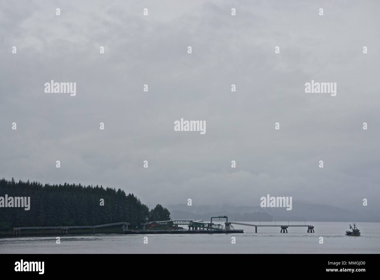Hoonah, Alaska, USA Unoccupied cruise ship docks at Icy Strait Point