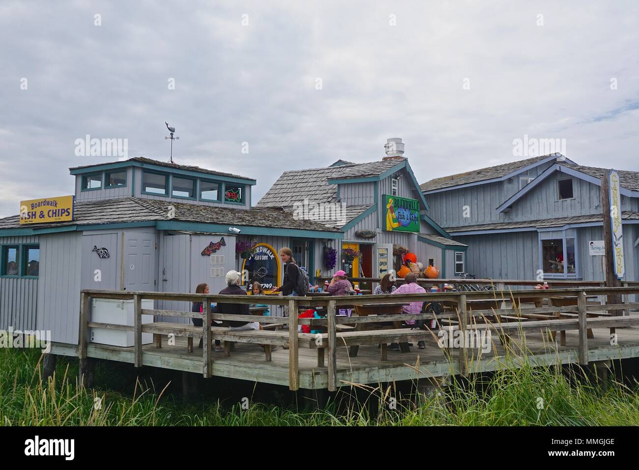 Homer Spit, Alaska, USA Boardwalk Fish and Chips is a popular seafood