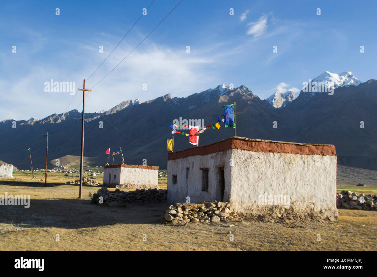 Zanskar Valley, India. Residence outside Padum for pilgrims and monks attending the Dalai Lama’s three-day workshop Stock Photo