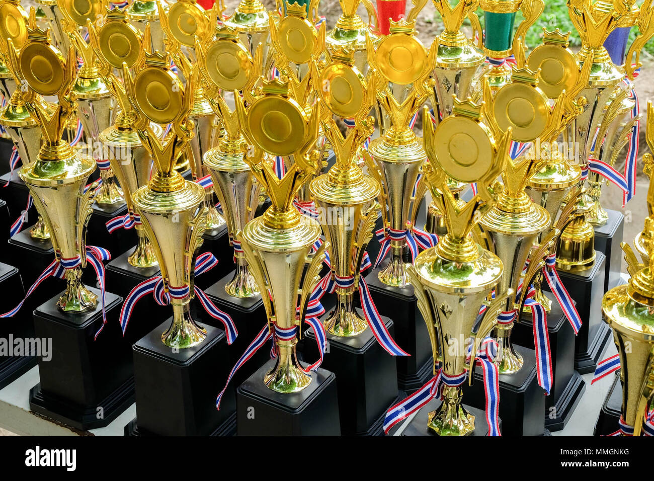 Group of the golden trophies Stock Photo