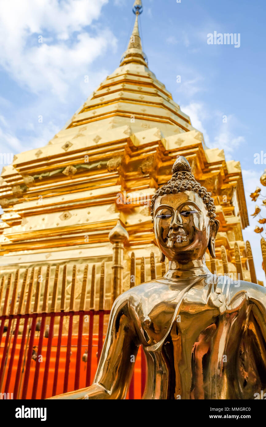 Golden Buddha statue in Wat Phra That Doi Suthep is tourist attraction ...