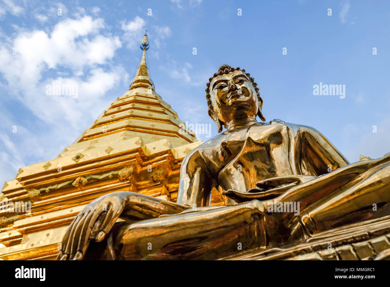 Golden Buddha statue in Wat Phra That Doi Suthep is tourist attraction ...