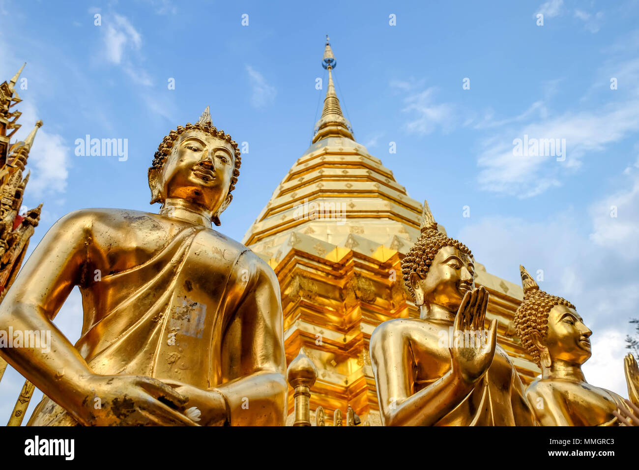 Golden Buddha statue in Wat Phra That Doi Suthep is tourist attraction ...