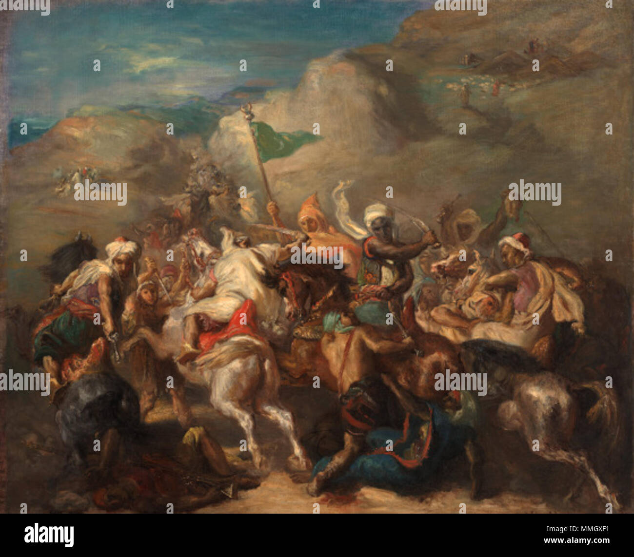 . Battle arab horsemen around standard bataille de cavaliers  Battle of Arab Horsemen Around a Standard. 1854. Chasseriau 13 fev 2014 Stock Photo