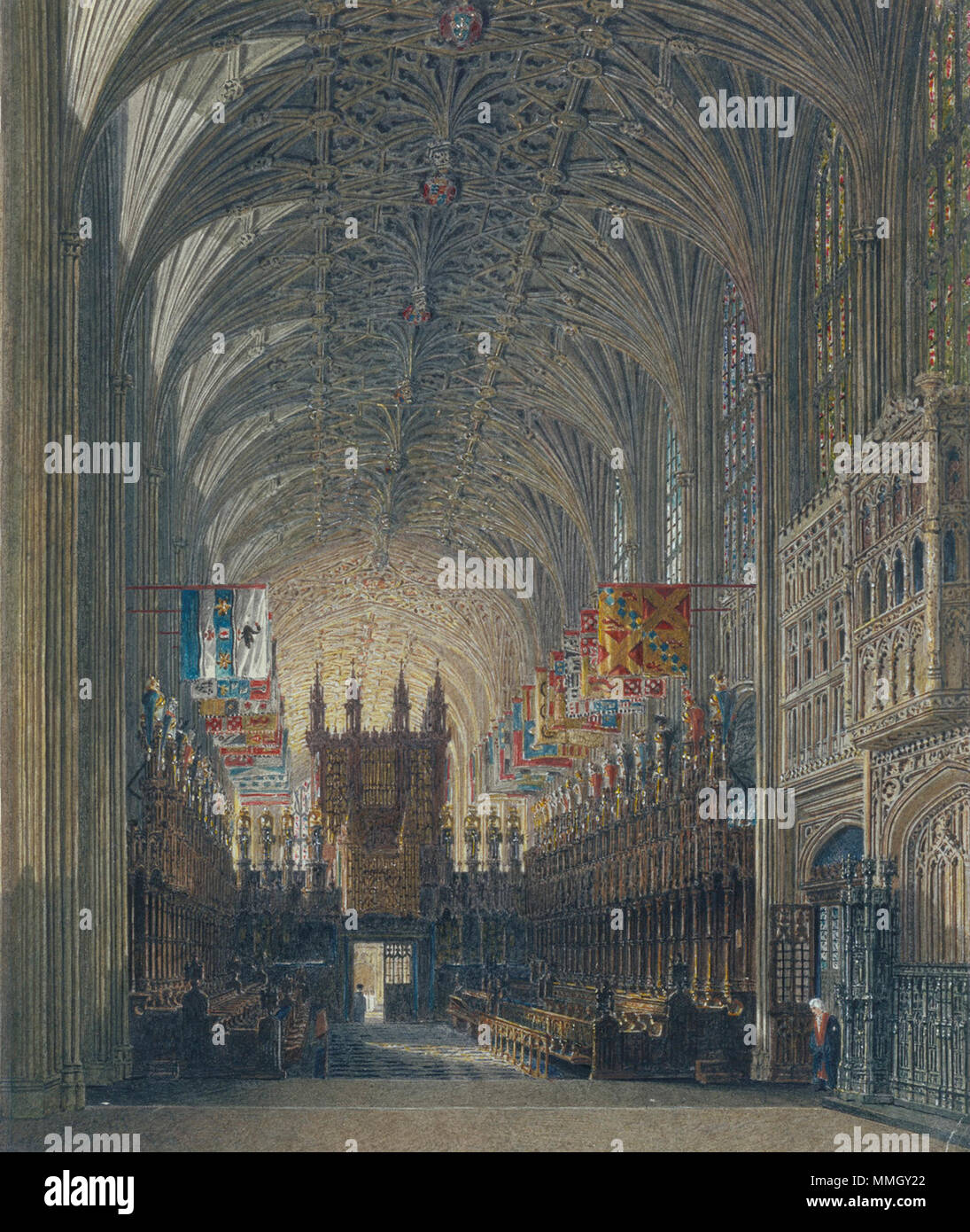 . English: A view of St George's Chapel at Windsor Castle The aquatint ...