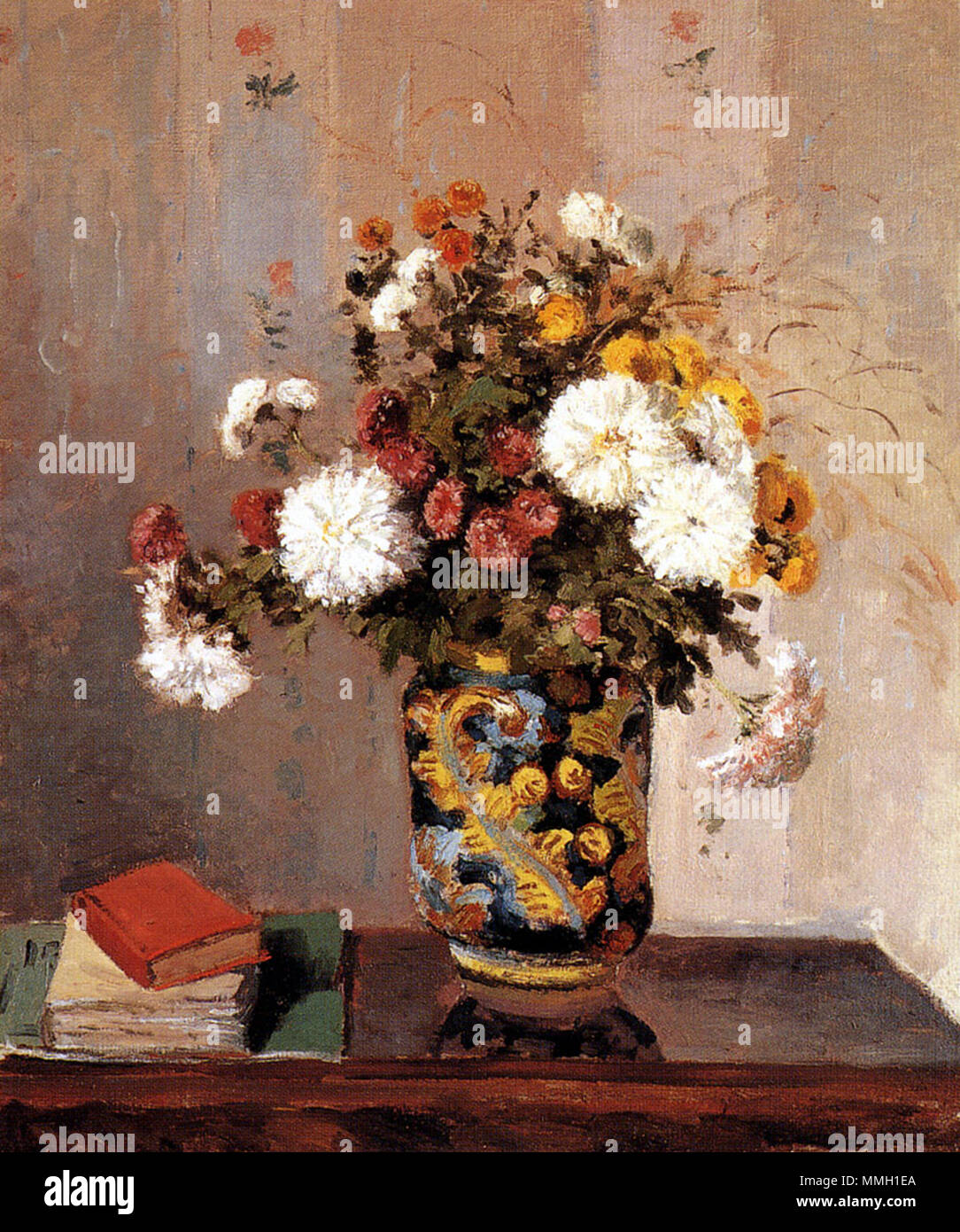 Chrysanthemums in a Chinese Vase. 1873. Camille Pissarro (French, 1830-1903), Chrysanthemums in a Chinese Vase, 1870 Stock Photo