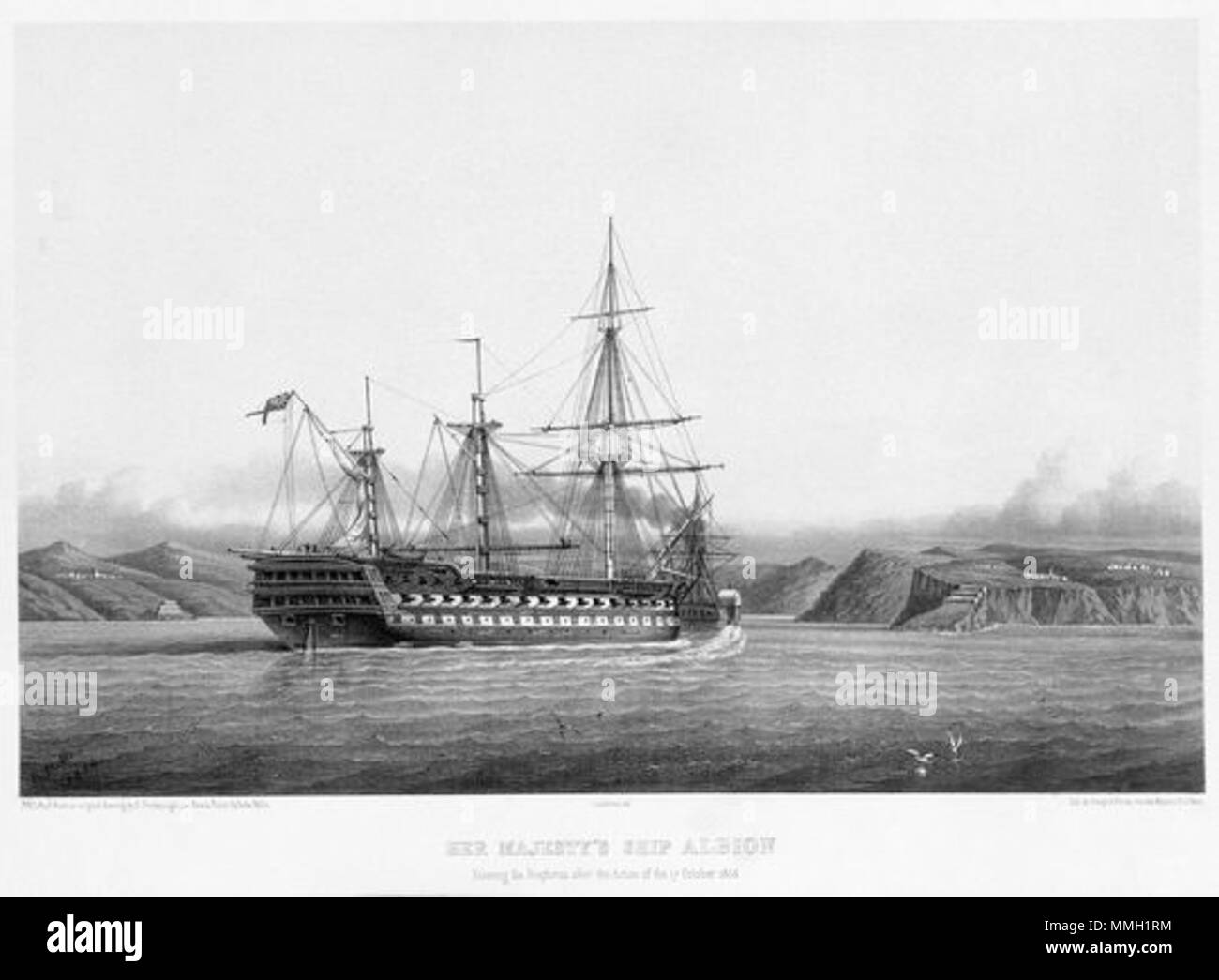 . Her Majesty's Ship Albion Entering the Bosphorus after the Action of the 17 October 1854  .   Louis Le Breton  (1818–1866)      Alternative names Louis Lebreton  Description French engraver, lithographer and painter  Date of birth/death 1818 1866  Location of birth/death Douarnenez Douarnenez  Authority control  : Q361970 VIAF:?34729948 ISNI:?0000 0001 0779 5879 LCCN:?n94100853 NLA:?35661088 GND:?1036238946 WorldCat HMS Albion Le Breton X2045 Stock Photo