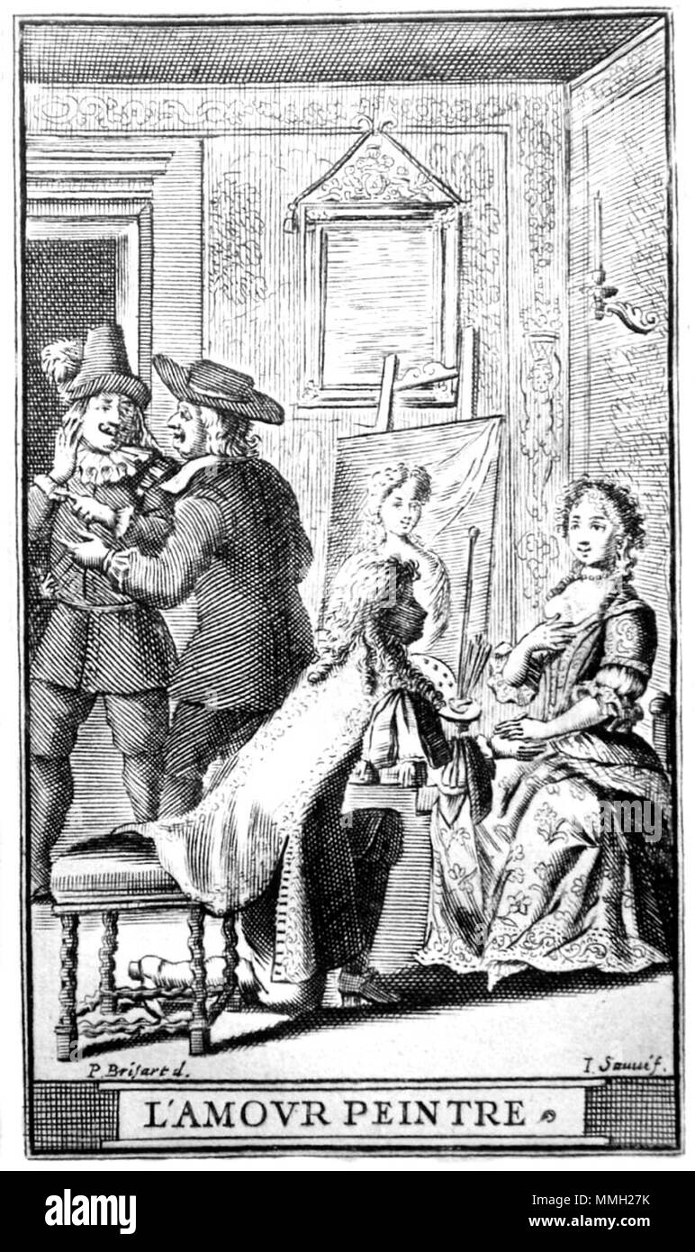 . English: Moliere, 'Le Sicilien ou l'amour peintre', sc. 12  . 1682. Jean Sauve apres Pierre Brissart Amour-peintre Stock Photo