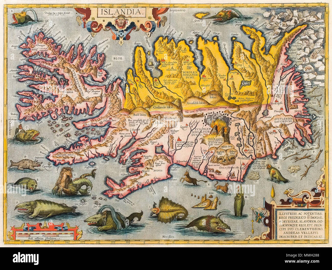 . Belgian-Flemish cartographer and historian Abraham Ortelius-Islandia-ca 1590 Stock Photo