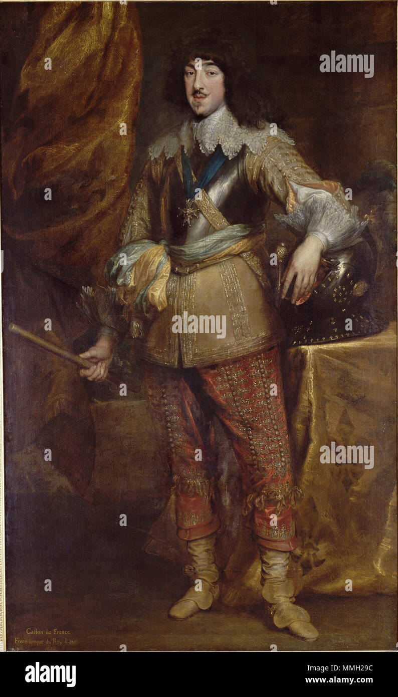 Full length portrait painting of Gaston of France, Duke of Orléans in 1634 by Anthony van Dyck (Musée Condé) Stock Photo