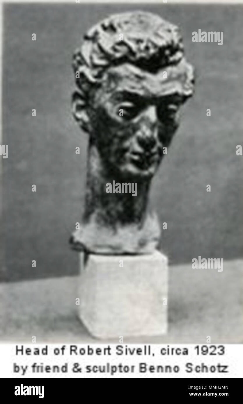 . English: Photo of plaster bust of the artist Robert Sivell. The bust was owned by the artist before his death, current whereabouts & ownership is unknown.  . 1935. Photographer unknown, bust is by Benno Schotz 106 Bust by Benno Schotz Stock Photo