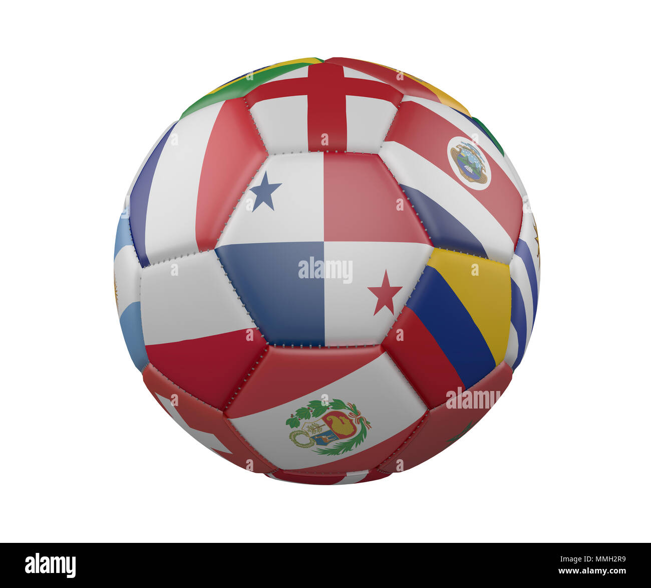 Soccer Ball with Flags isolated on white background, Panama in the center, 3d rendering Stock Photo