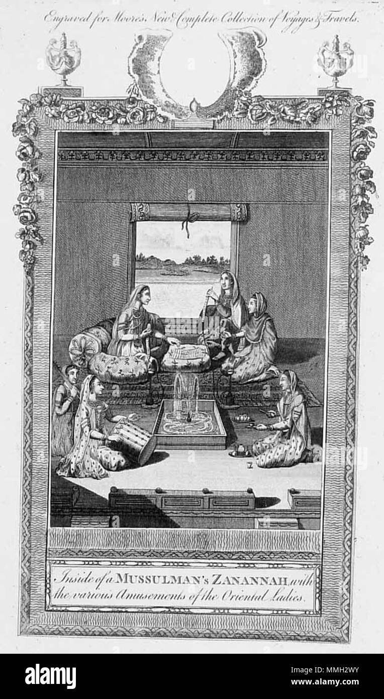 . English: A depiction of a zananah from Moore's Voyages and Travels, 1780* Source: ebay, Aug. 2005  . 1780. Unknown A depiction of a zananah from Moore's Voyages and Travels Stock Photo