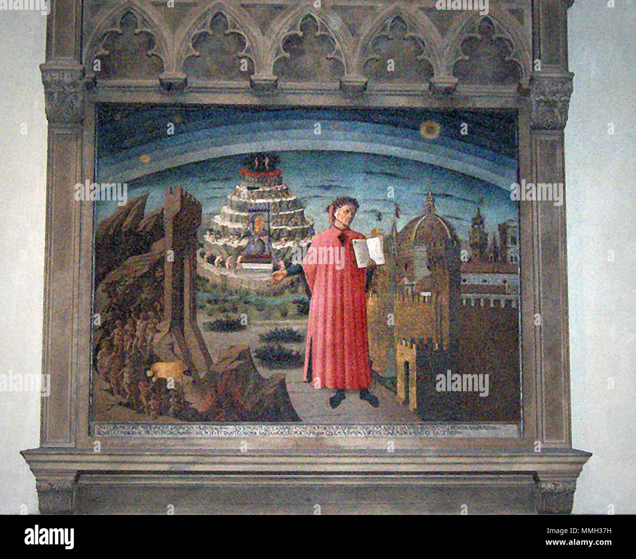 La Divina Commedia di Dante. 1465. Firenze.Duomo.Dante Stock Photo