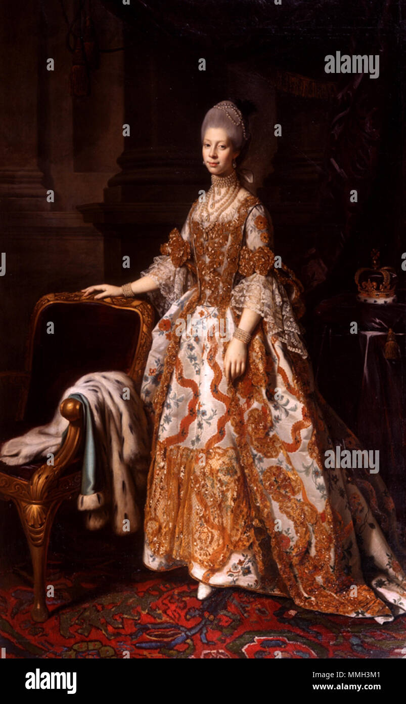 .  English: Porrait of the British queen Charlotte of Mecklenburg-Strelitz  . circa 1768-1769. Dance - Queen Charlotte, Uppark House Stock Photo