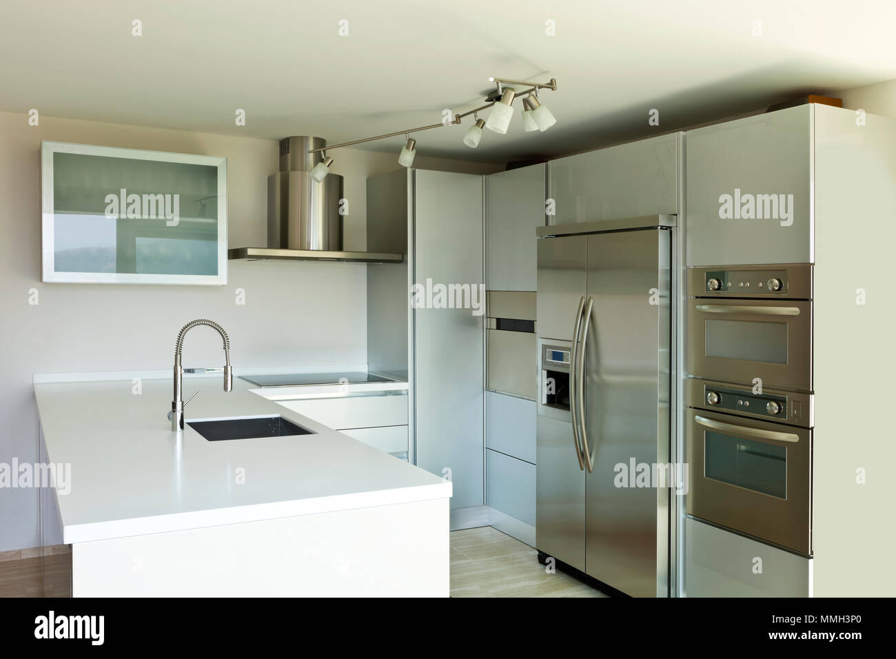 beautiful modern house, kitchen island Stock Photo