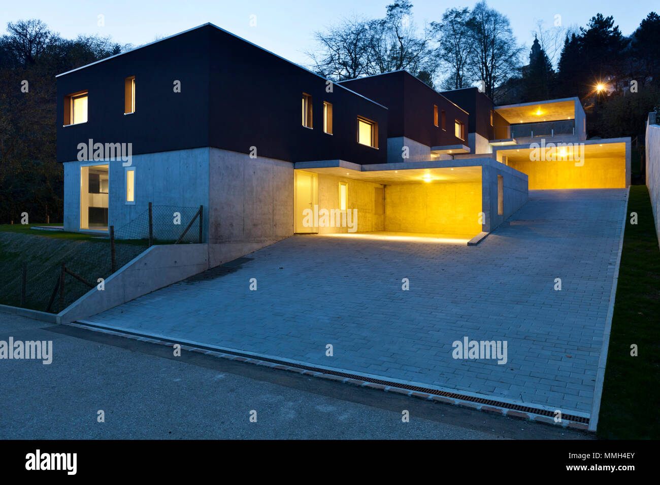 view of the beautiful modern houses, outdoor at night Stock Photo - Alamy
