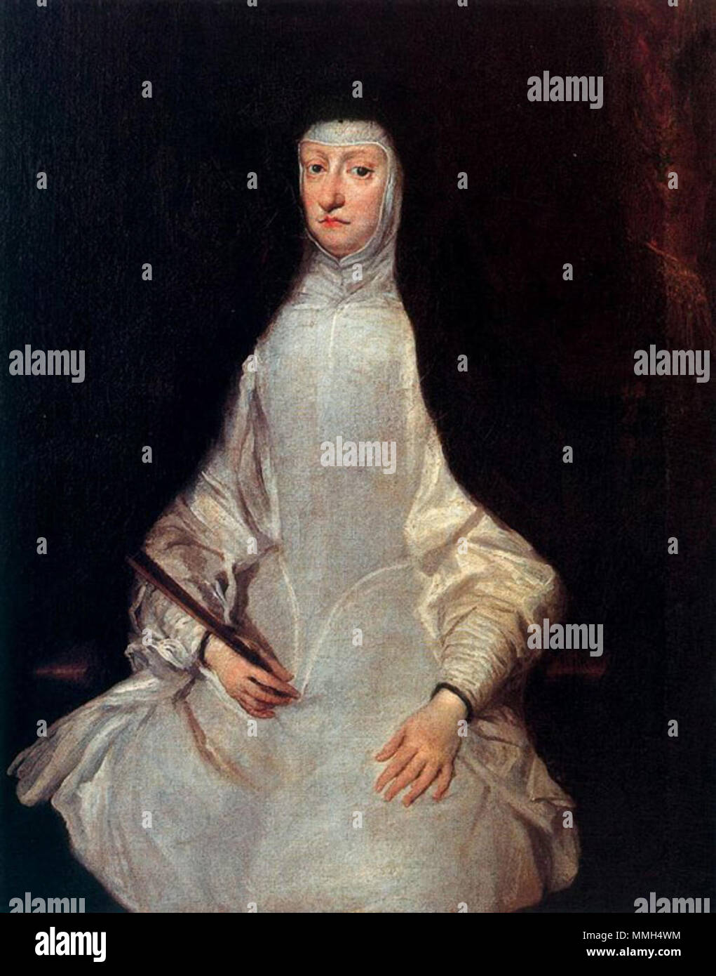 . Español: Retrato de la reina Mariana de Austria (1634-1696), que fue la segunda esposa del rey Felipe IV de España y la madre de Carlos II, durante cuya minoría de edad actuó como regente del reino. Retrato de la reina Mariana de Austria. 1671. Juan Carreno de Miranda 040 Stock Photo