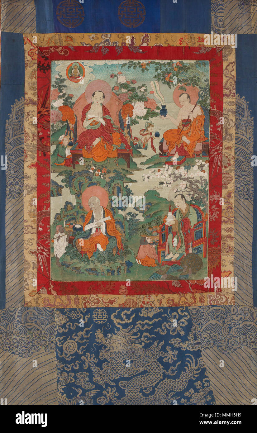 . English: Arhats Panthaka, Nagasena, Gopaka, and Abheda, from a six-part set of Arhat Immortal Thangkas. Mineral pigments on sized cotton. H x W (overall): 144.8 x 78.7 cm (57 x 31 in), H x W (painting): 61 x 34.3 cm (24 x 13 1/2 in). Central Tibet, from the Alice S. Kandell Collection. Freer Gallery of Art and Arthur M. Sackler Gallery. Accession Number: S2013.28.1.  x-default Arhats Panthaka, Nagasena, Gopaka, and Abheda, from a six-part set of Arhat Immortal Thangkas FS-7619 08 Stock Photo