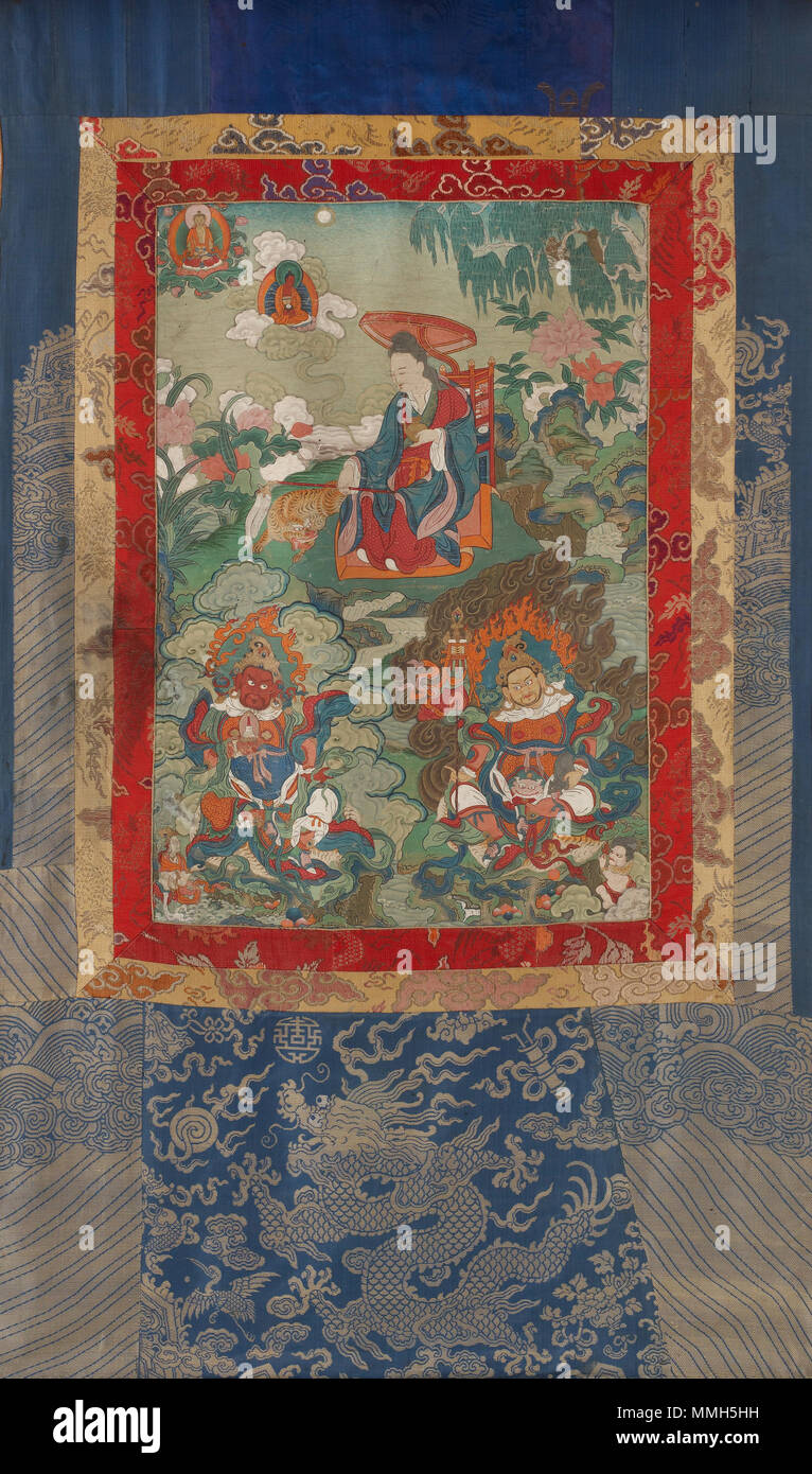 . English: Dharmatala, and Lokapalas Virupaksha and Vaishravana, from a six-part set of Arhat Immortal Thangkas. Mineral pigments on sized cotton. H x W (overall): 144.8 x 78.7 cm (57 x 31 in), H x W (painting): 61 x 34.3 cm (24 x 13 1/2 in). Tsang, Central Tibet, from the Alice S. Kandell Collection. Accession Number: S2013.28.6.  . 19th century. Unknown / Smithsonian Institution Dharmatala, and Lokapalas Virupaksha and Vaishravana Stock Photo