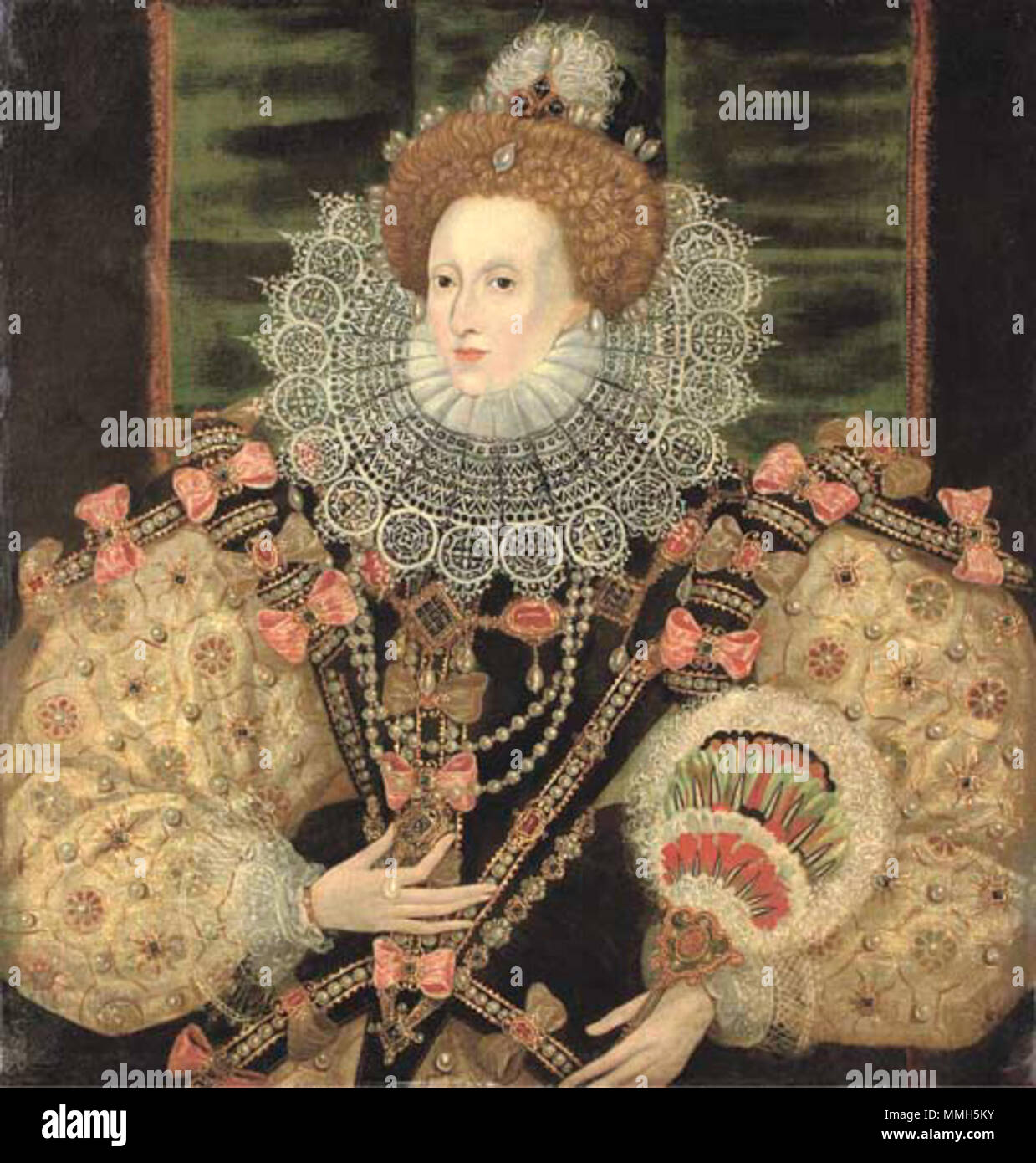 .  English: Portrait of Elizabeth I of England c. 1588, variant of the Armada Portrait.  . after 1588. George Gower Elizabeth I Armada Variant Stock Photo