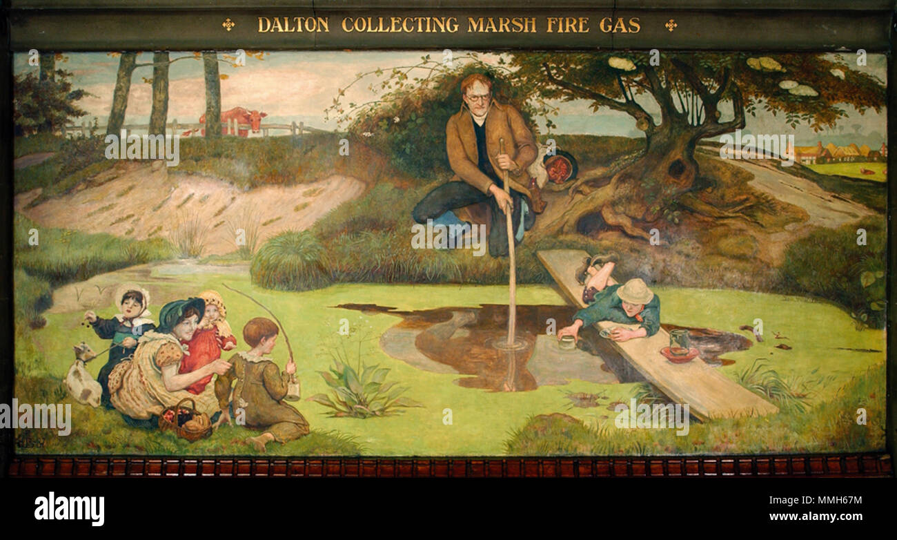 FMB Mural Dalton Collecting Marsh Fire Gas . 19th century. BrownManchesterMuralDalton Stock Photo
