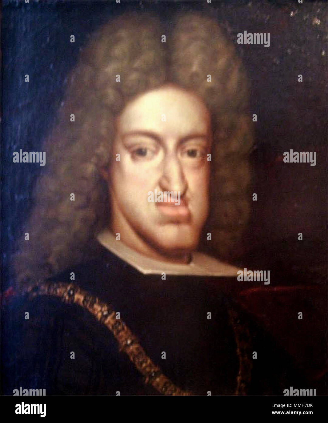 Español: Retrato de busto del rey Carlos II de España . circa 1698. Carlosiielltimomonarcadq Stock Photo