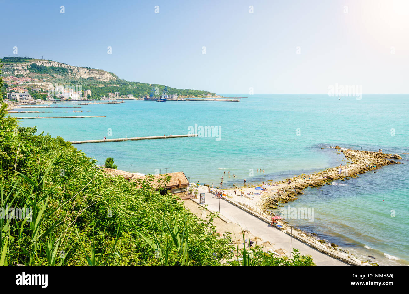 View of Black Sea coastline in Balchik, Bulgaria Stock Photo