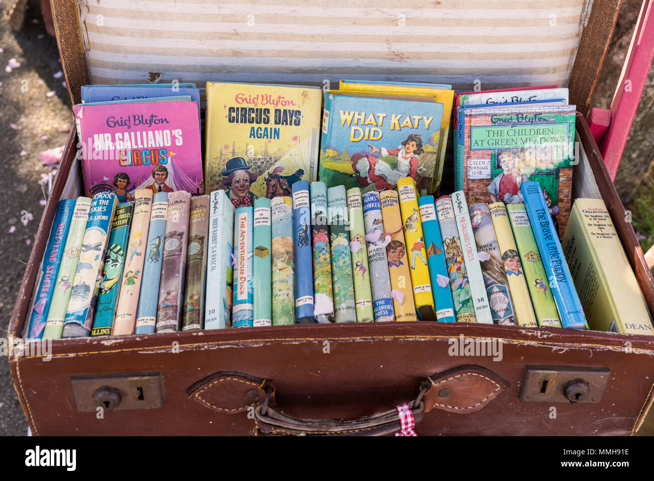 Old suitcase of Enid Blyton books, Frome Sunday Market, Frome Somerset