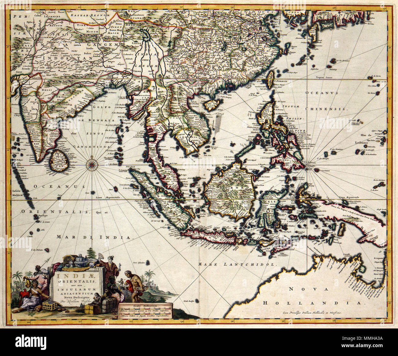 . Nederlands Deze kaart van ZuidOost Azië werd uitgegeven door Nicolaes Visscher II (16491702