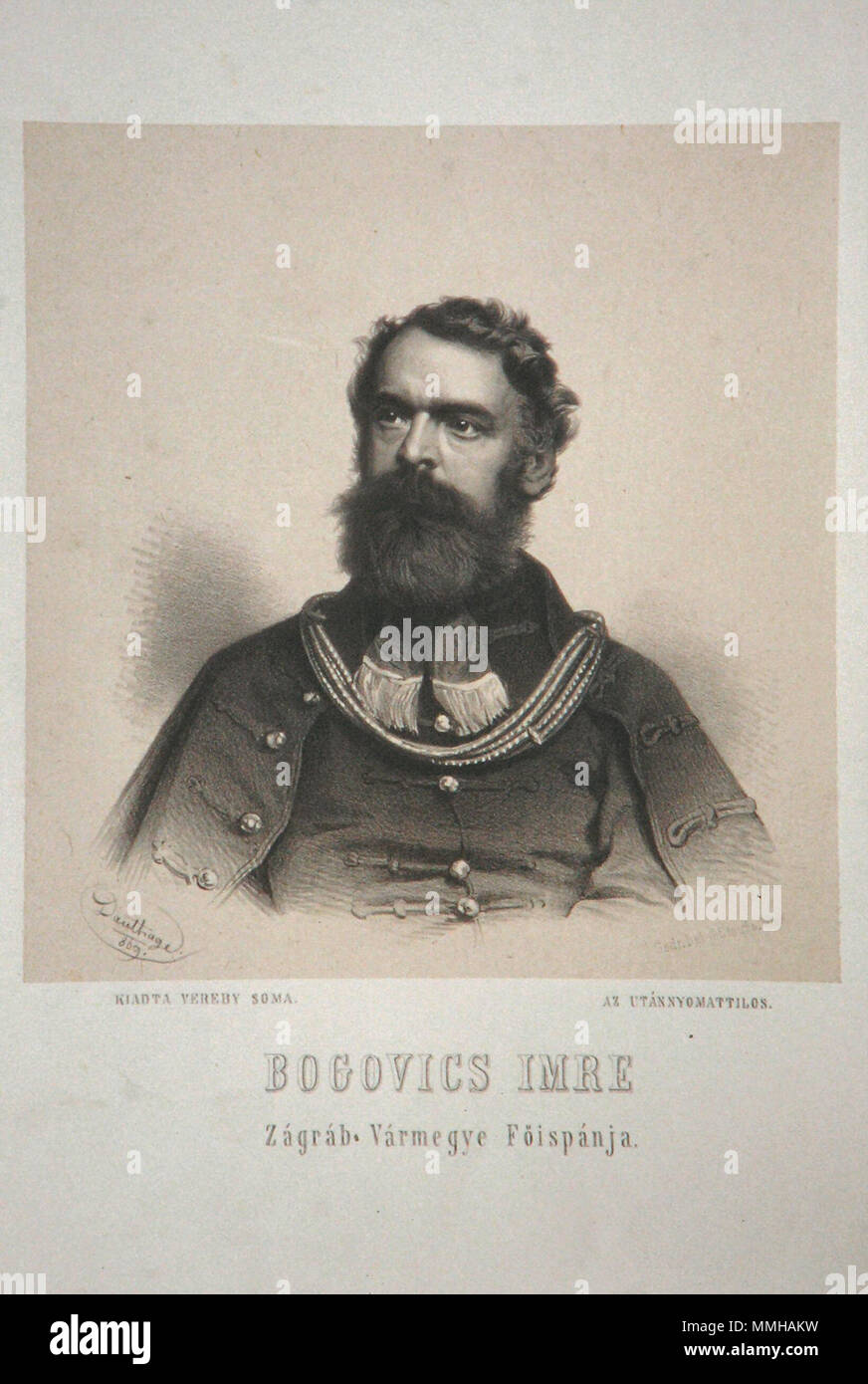 . Deutsch: Bogovics Imre (1816-1893), kroatischer Politiker. Lithographie von Adolf Dauthage, 1869  . 1869. Adolf Dauthage (1825-1883) Imre Bogovics Litho Stock Photo