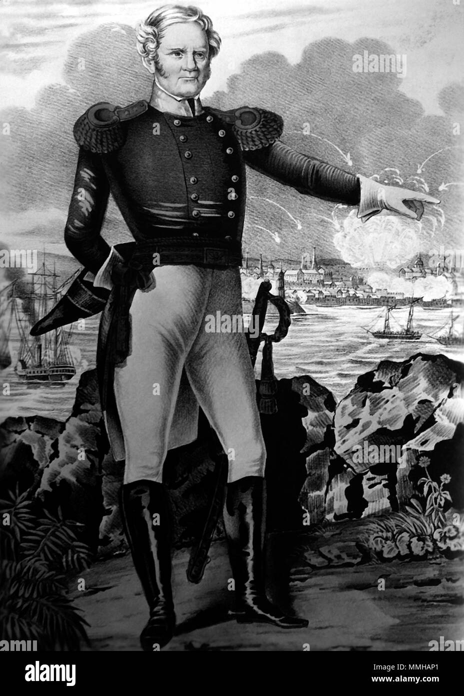 . English: Major General Winfield Scott at Vera Cruz, March 25, 1847. Copy of lithograph by Nathaniel Currier, 1847. NARA FILE #: 111-SC-496992 WAR & CONFLICT BOOK #: 102.  . 25 March 1847.   Nathaniel Currier  (1813–1888)     Alternative names Nat Currier; N. Currier; Nathaniel T. Currier; Currier  Description American painter  Date of birth/death 27 March 1813 20 November 1888  Location of birth/death Roxbury Amesbury  Work location Philadelphia (1833); New York City (1834)  Authority control  : Q6646654 VIAF:?62871001 ISNI:?0000 0000 8388 2969 ULAN:?500115501 LCCN:?n81090785 NLA:?35032737 W Stock Photo