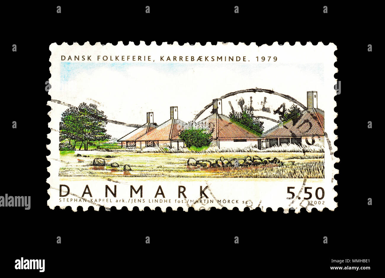 Cancelled postage stamp printed by Denmark, that shows Danish houses , circa 2002. Stock Photo