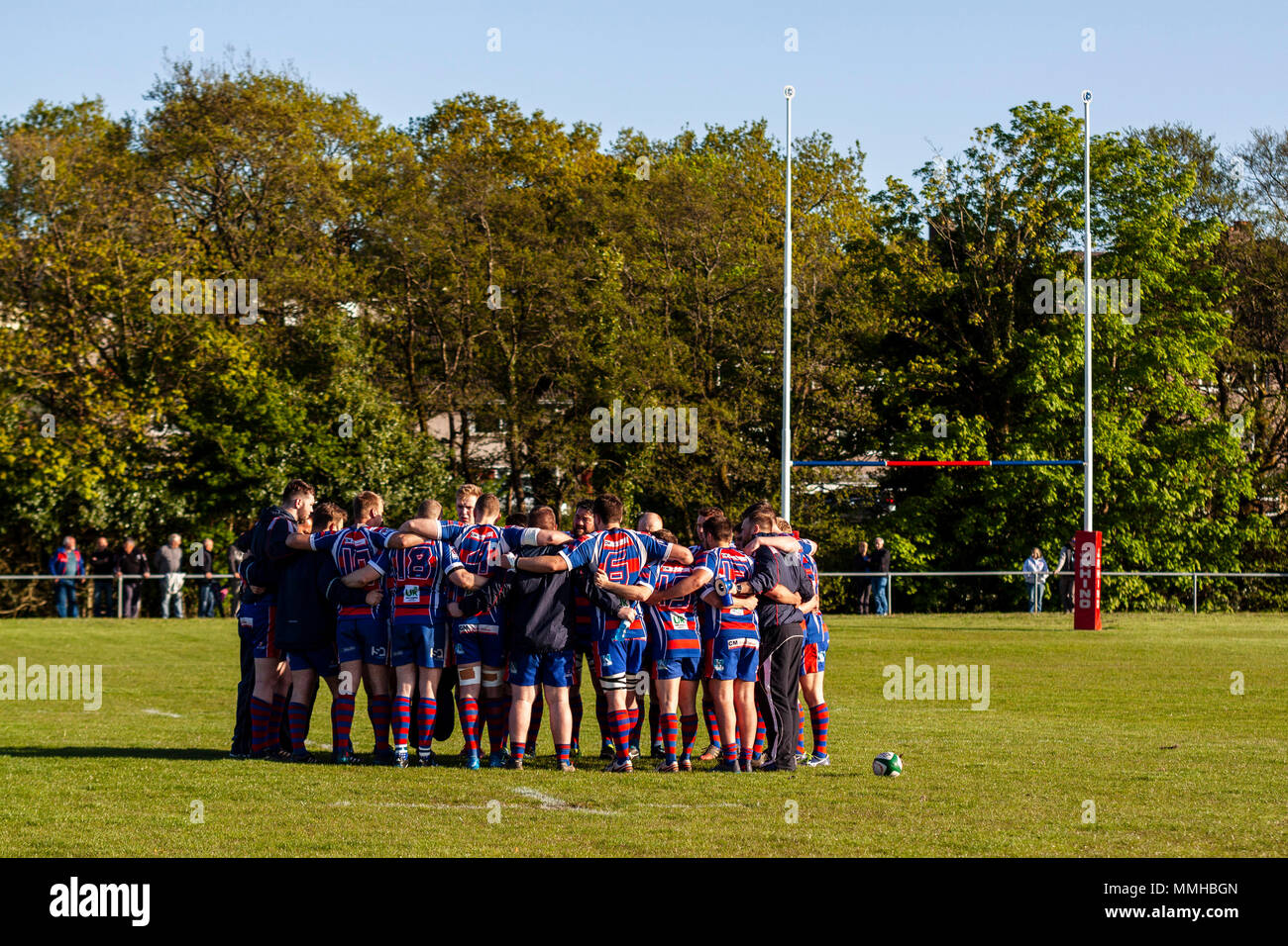 Tondu RFC remember Matthew Morgan who recently passed away, before their league match against Maesteg Quins. Pandy Park. 10/5/18. Stock Photo