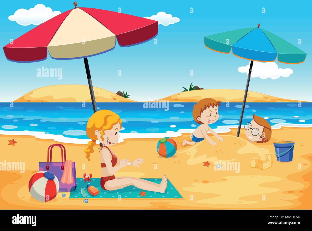 A Summer Family Trip at the Beach illustration Stock Vector Image & Art ...