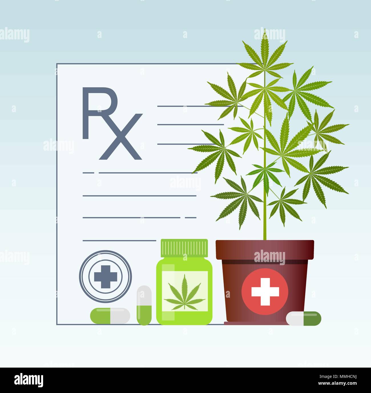 Bottle with medical marijuana and Medical cannabis pills. Medical marijuana in Healthcare a prescription for medical marijuana. Vector. Stock Vector