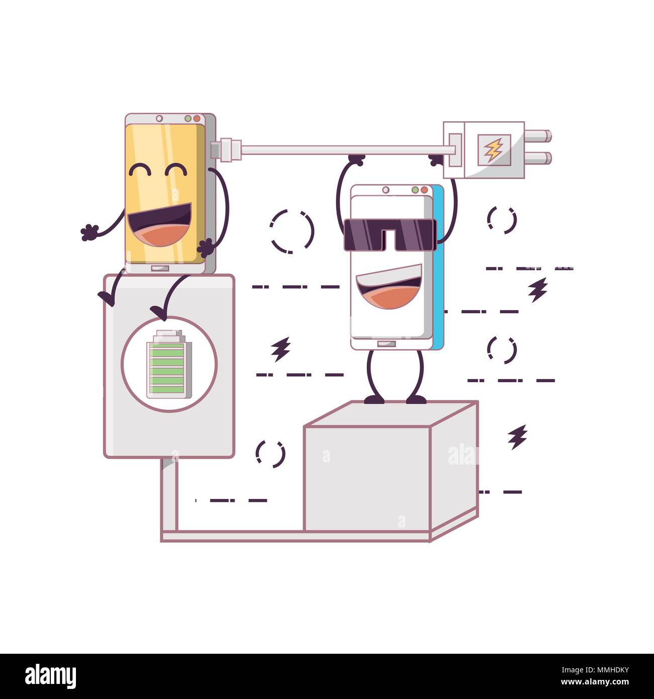 two smartphones friends comic character vector illustration design Stock Vector