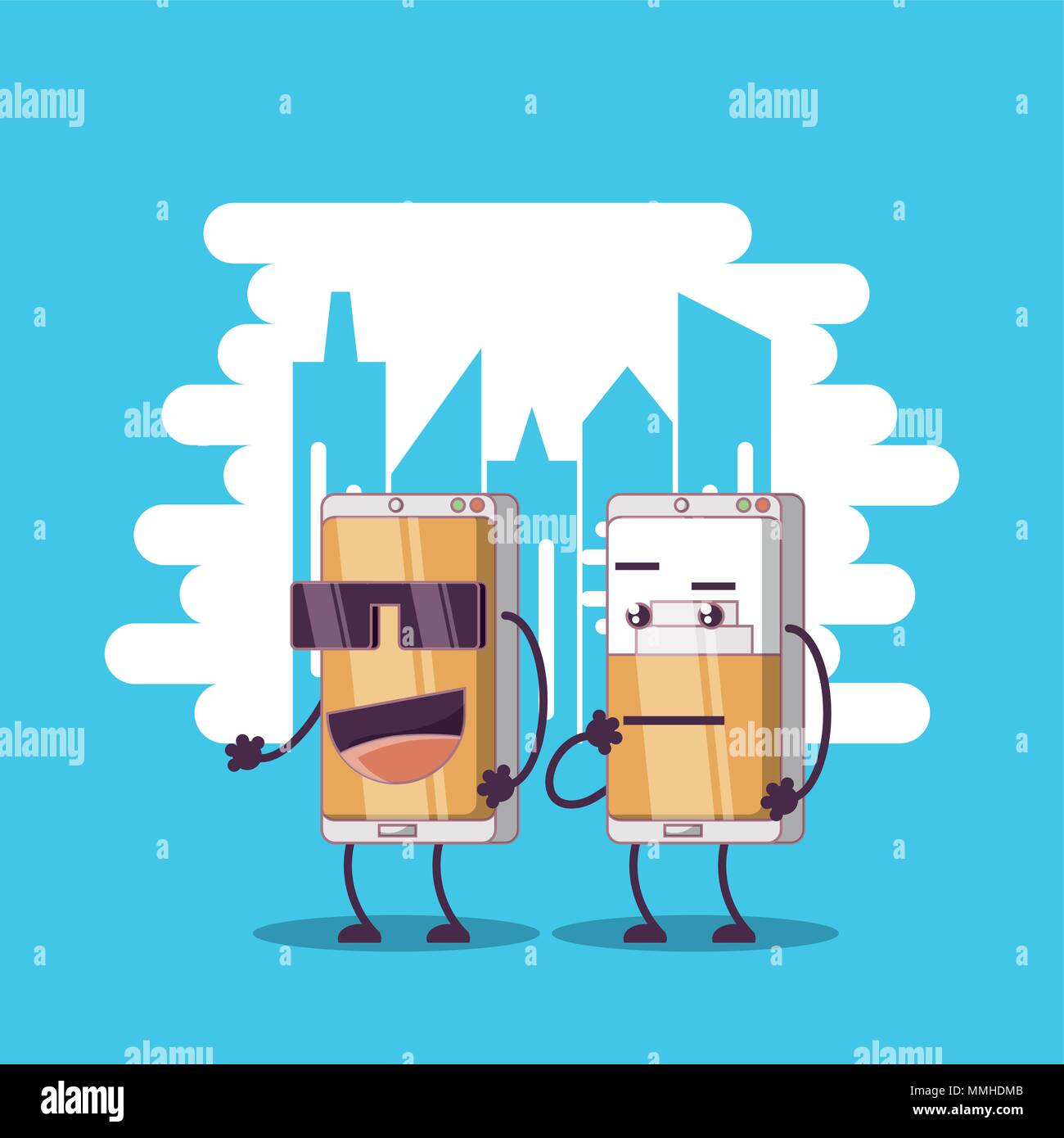two smartphones friends comic character vector illustration design Stock Vector