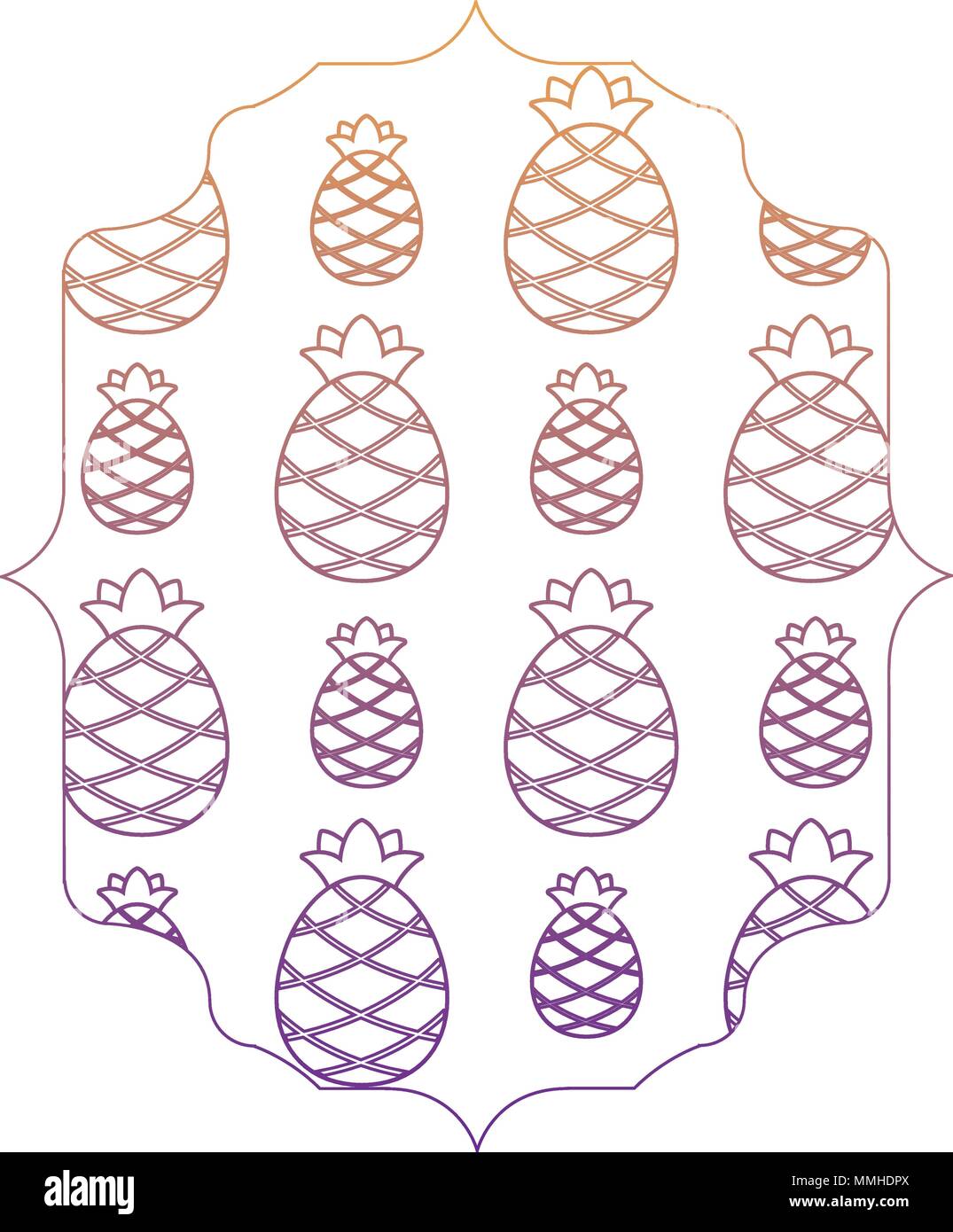 arabic frame with pineapples pattern over white background, vector illustration Stock Vector