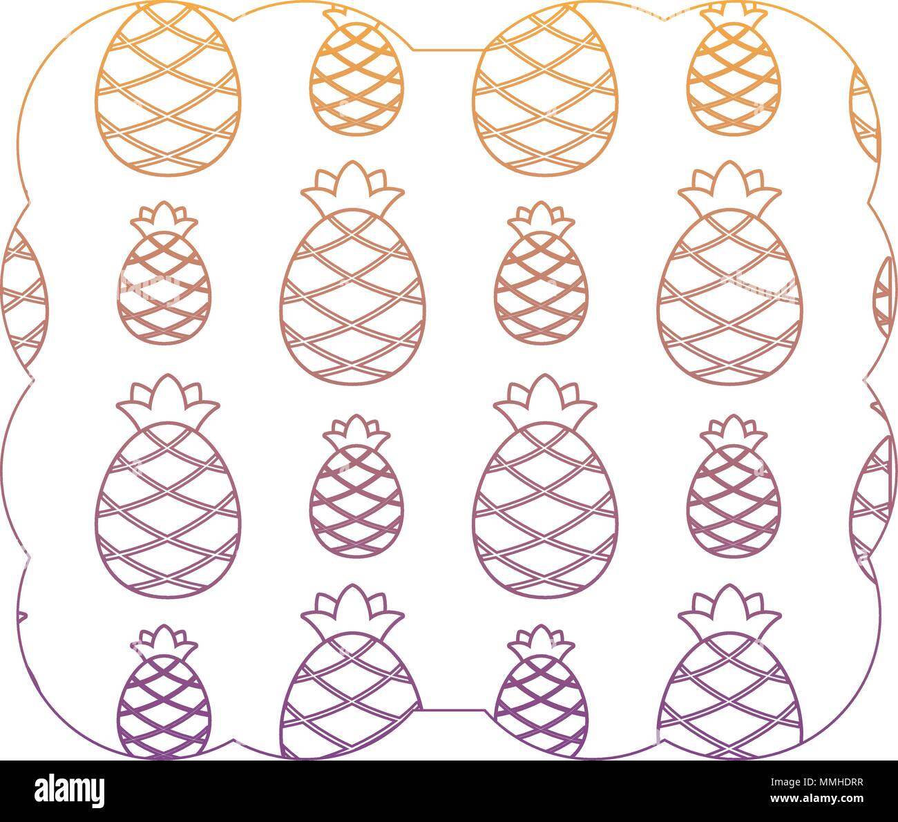 decorative frame with pineapples pattern over white background, vector illustration Stock Vector