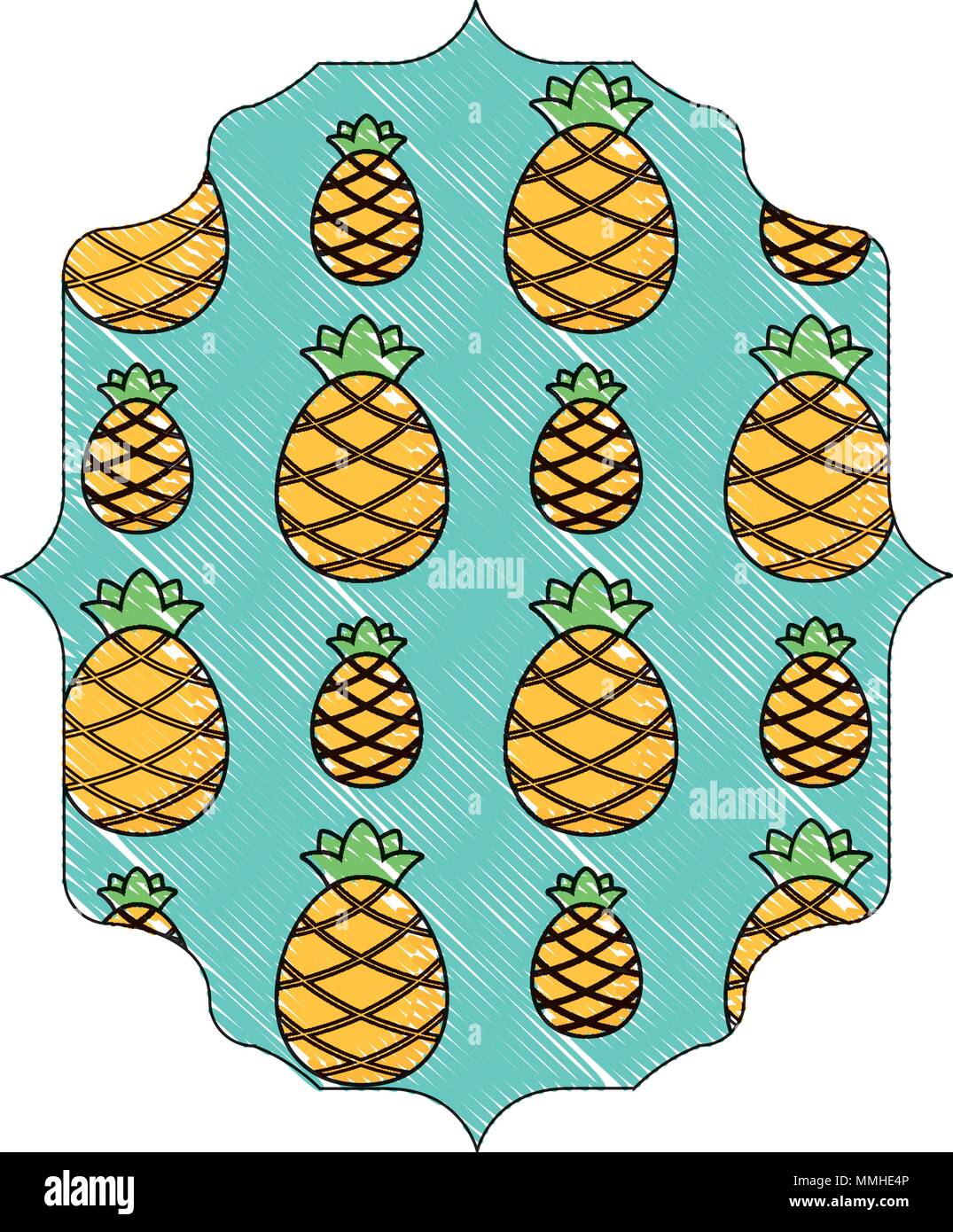 arabic frame with pineapples pattern over white background, vector illustration Stock Vector