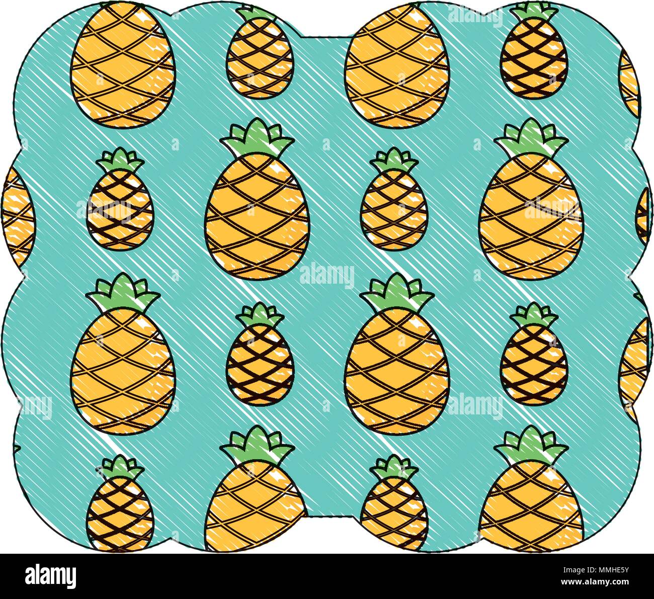 decorative frame with pineapples pattern over white background, vector illustration Stock Vector