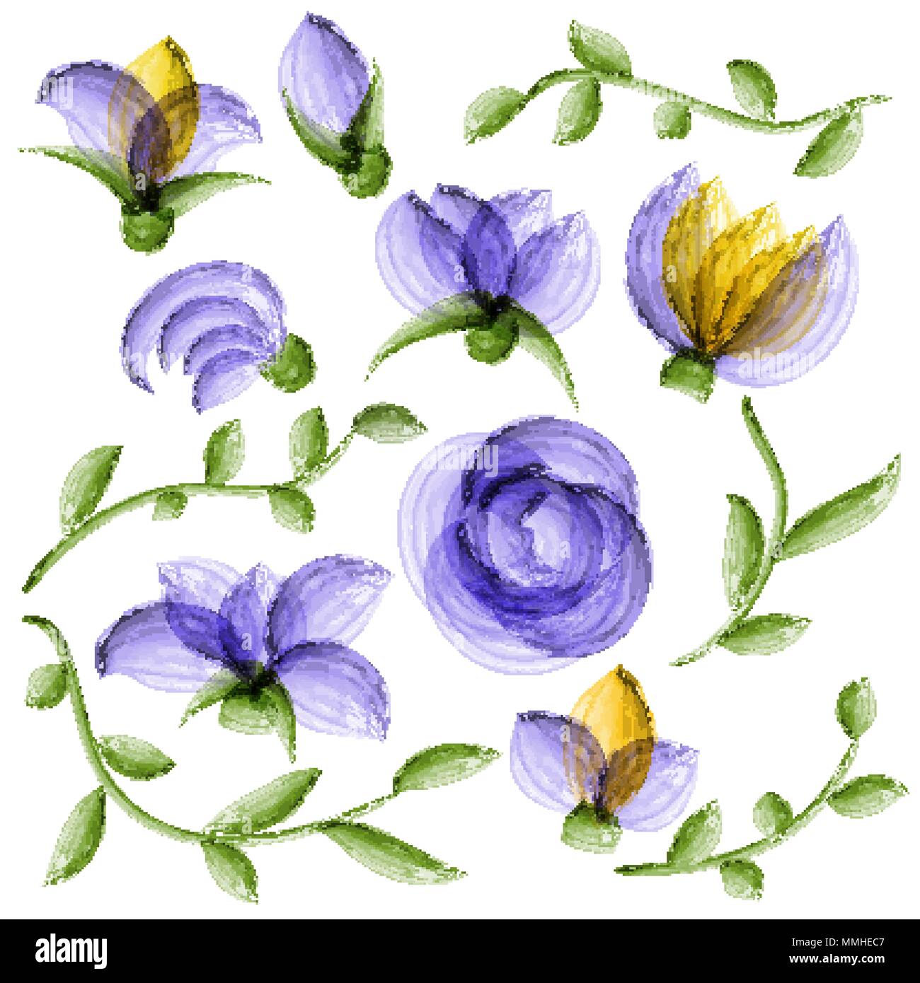 Watercolor vector floral elements suitable for wedding invitation or greeting card. Vector format Stock Vector