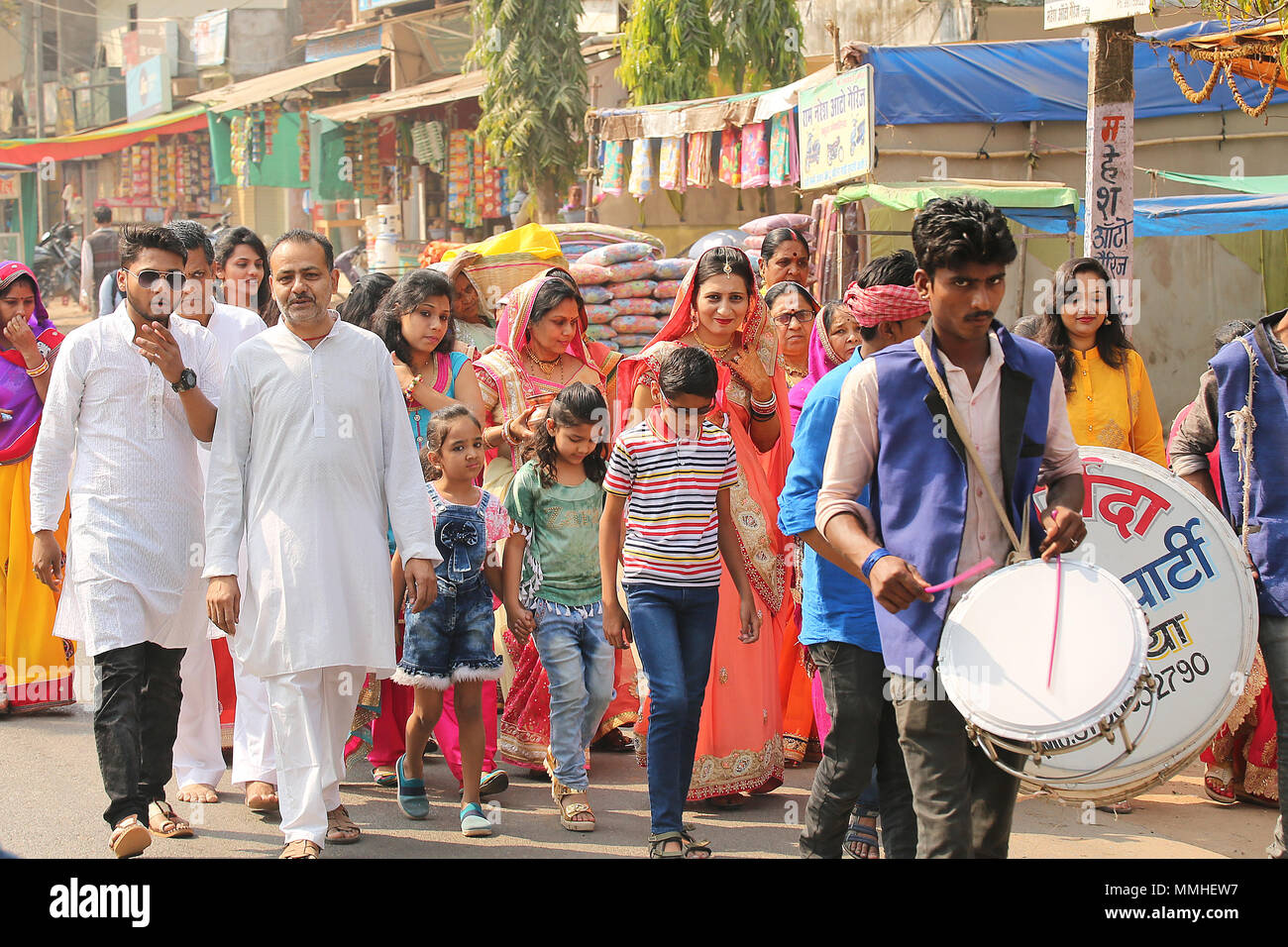 Indian village wedding parade Stock Photo