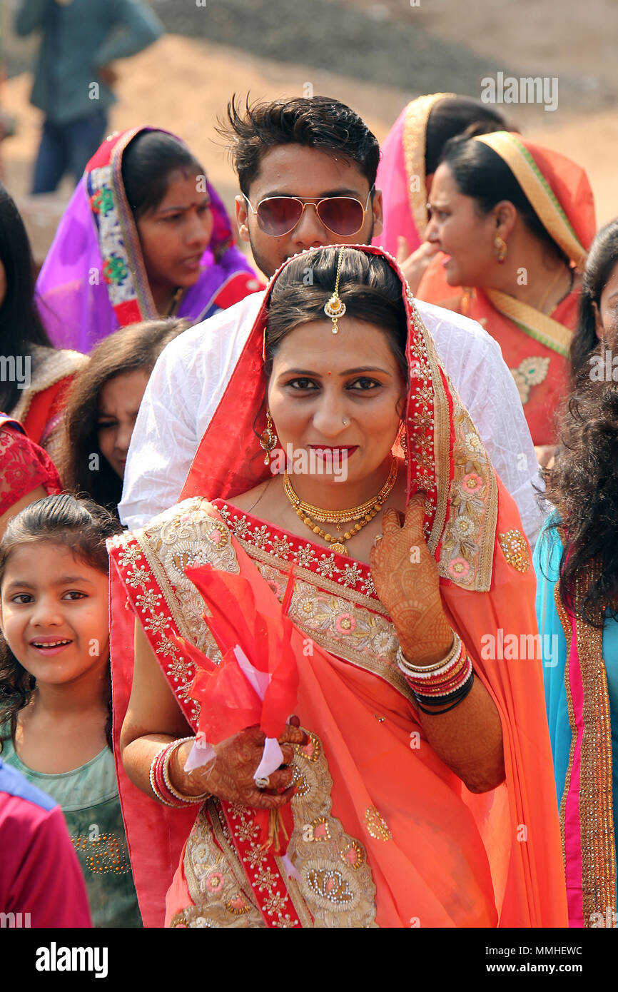 Indian village wedding parade Stock Photo