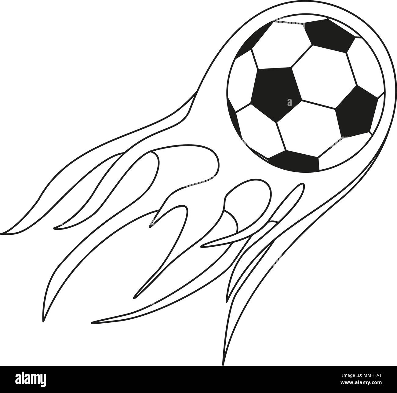 Flat black and white soccer fast ball flame. Stock Vector