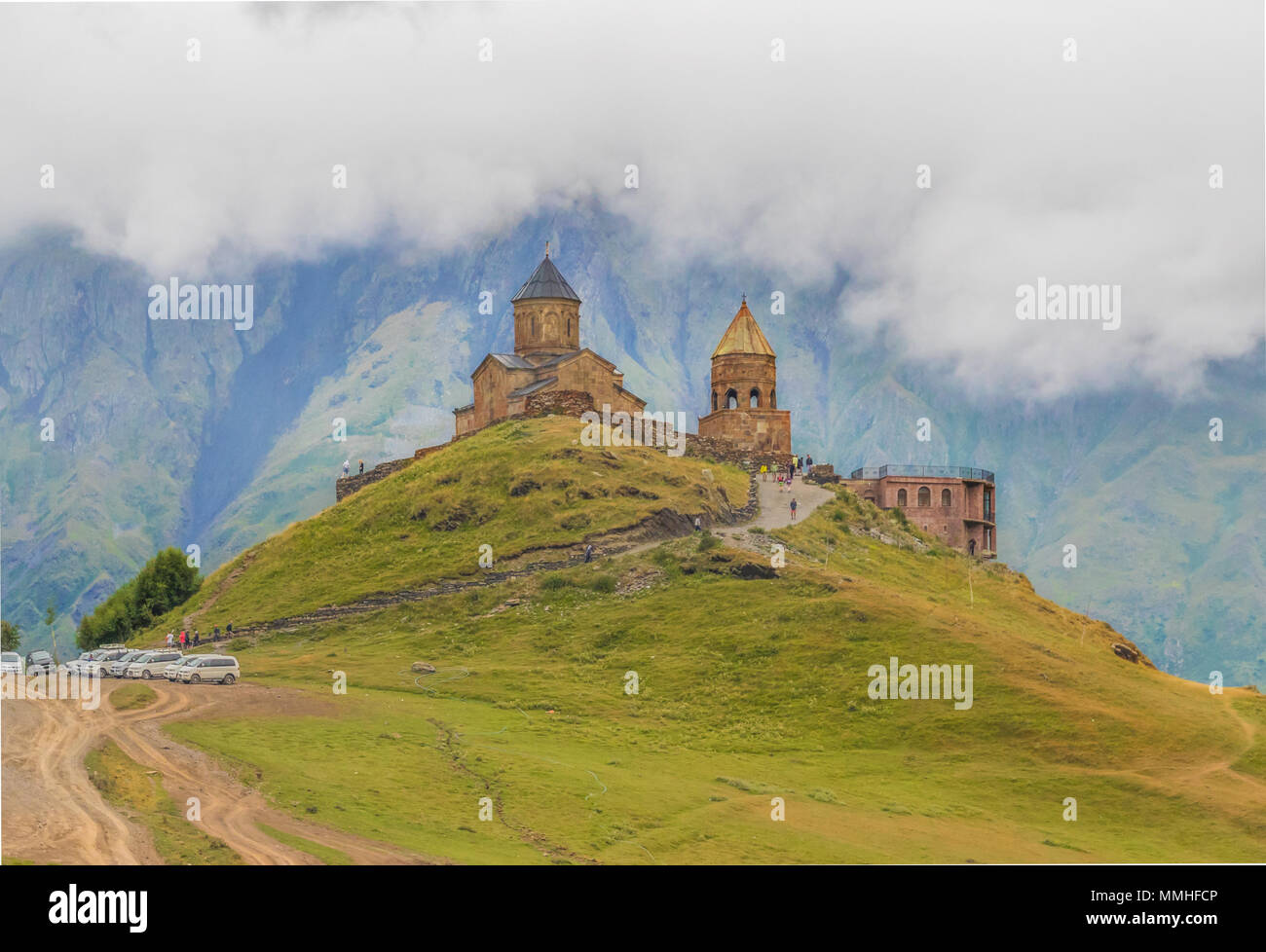 Located over 2000 meters high, and surrounded by stunning mountains,  Gergeti Trinity Church is one the main landmarks of Georgia Stock Photo -  Alamy