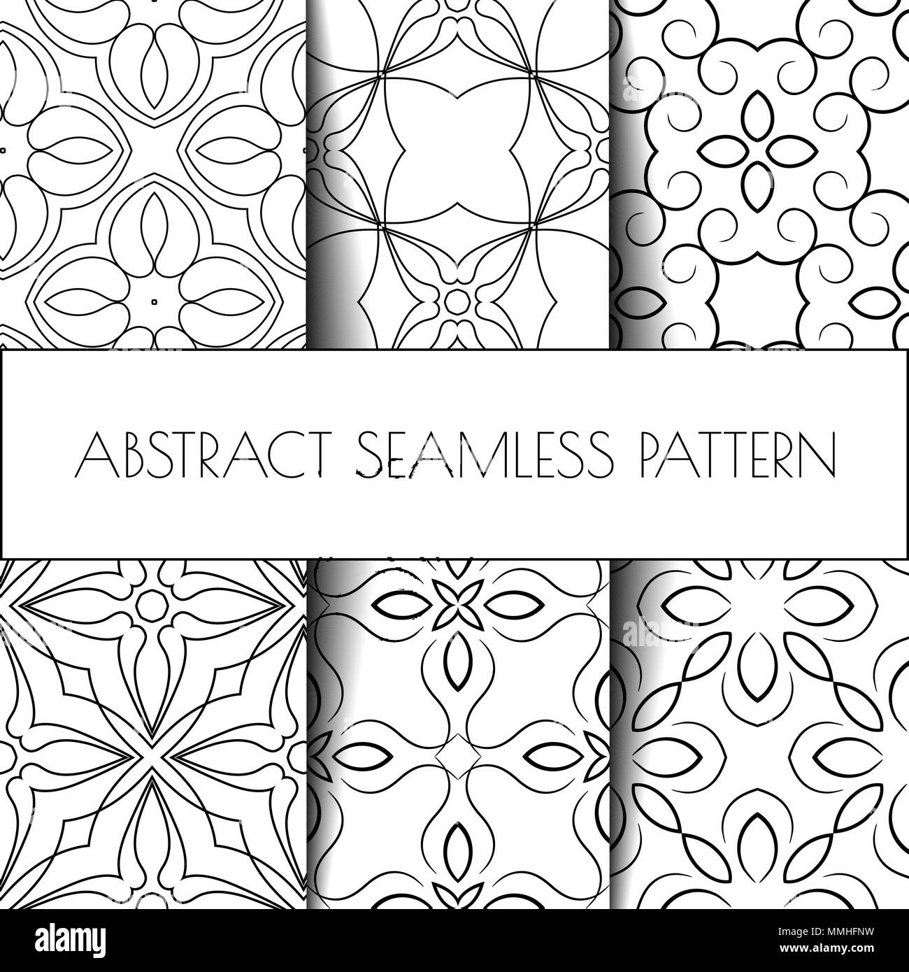 Black-and-white seamless abstract contour pattern. Oriental style Stock Vector