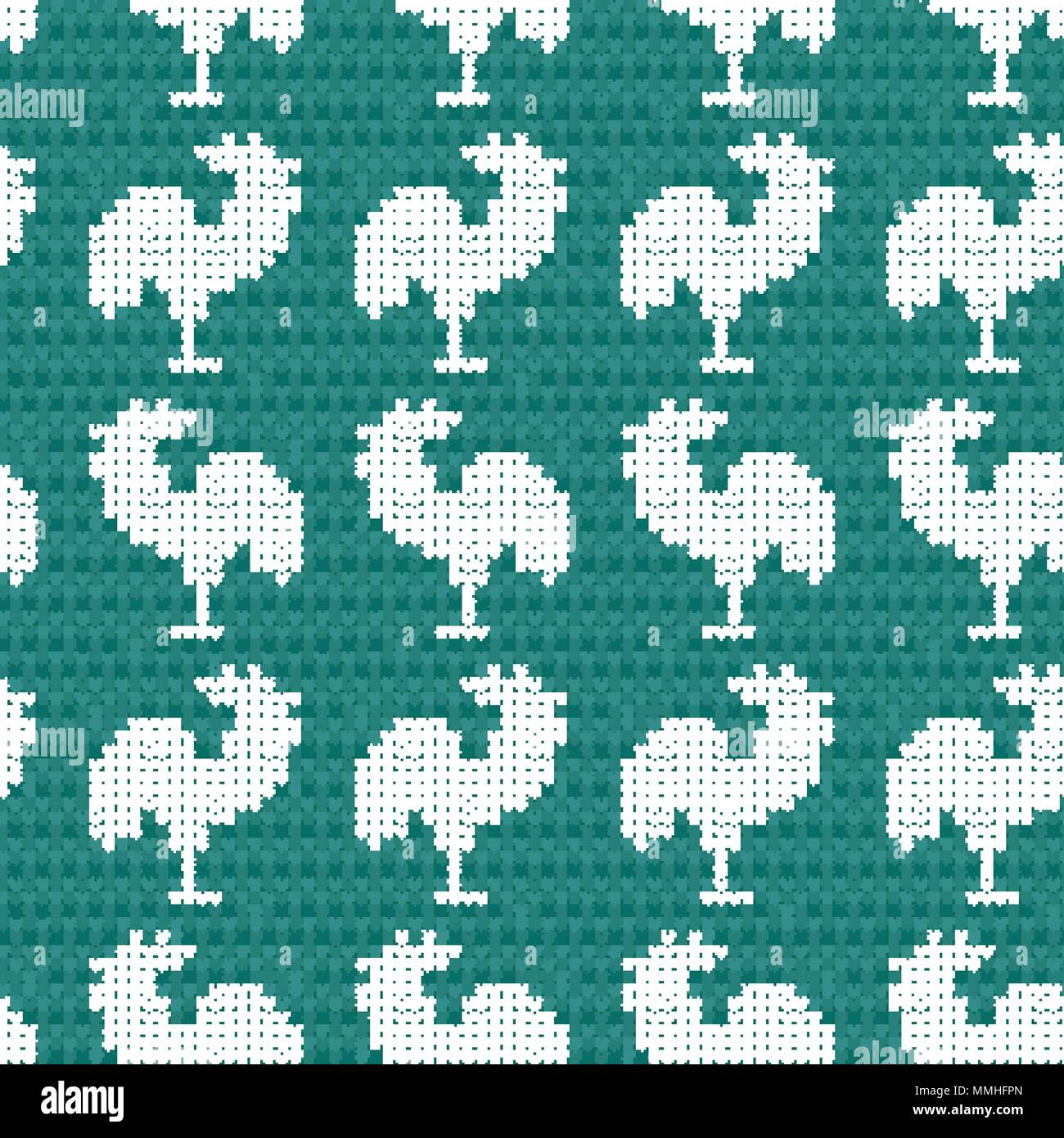 Knitting blue with roosters Stock Vector