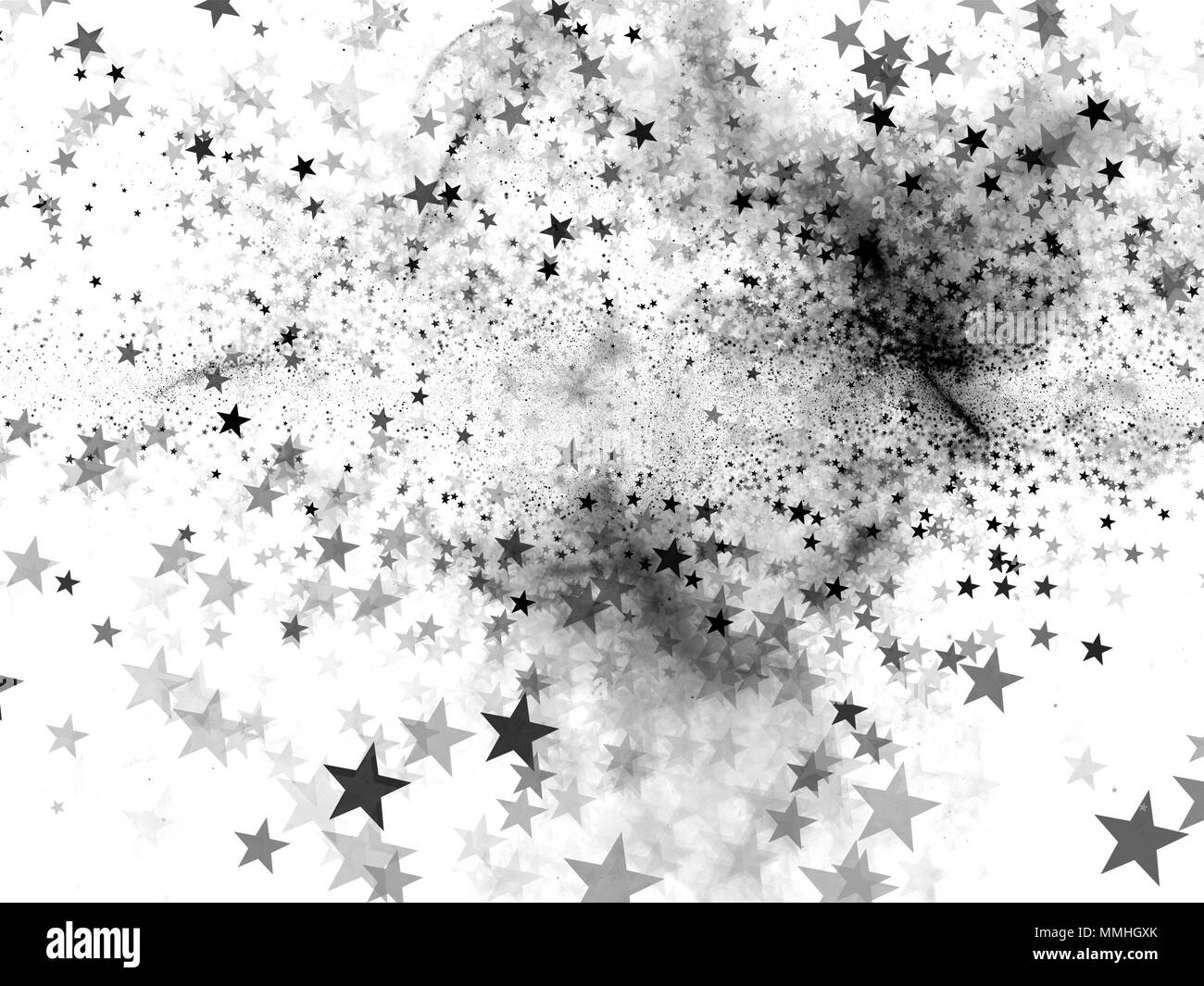 Glowing star bokeh background inverted, computer generated texture, black and white, 3D rednering Stock Photo
